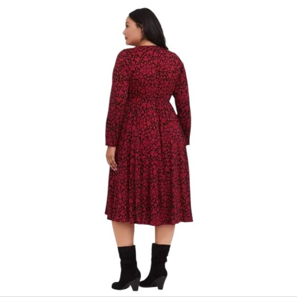 Torrid Midi Challis Skater Dress Red Heart Patterned Dress Women's Plus Size 5X - Picture 3 of 15